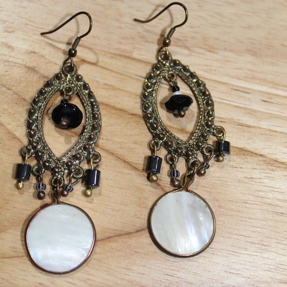 Estate Vintage Filigree Mother of Pearl Earrings - Picture 1 of 6